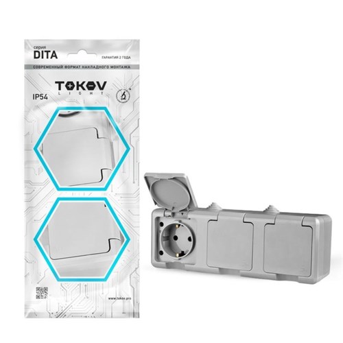 Розетка TOKOV ELECTRIC, Dita, 3-м, 16А, IP54, 250В, с з/к, с серой кр, серый, TKL-DT-R3Z-C06-IP54 10404702 - фото 17171240