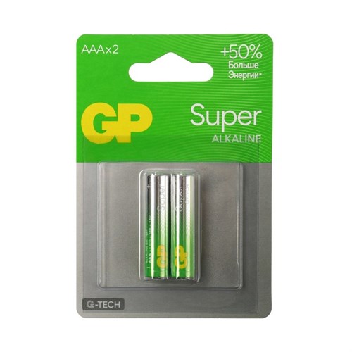 Батарейка алкалиновая GP Super, AAA, LR03-2BL, 1.5В, блистер, 2 шт. 10783279 - фото 17181249