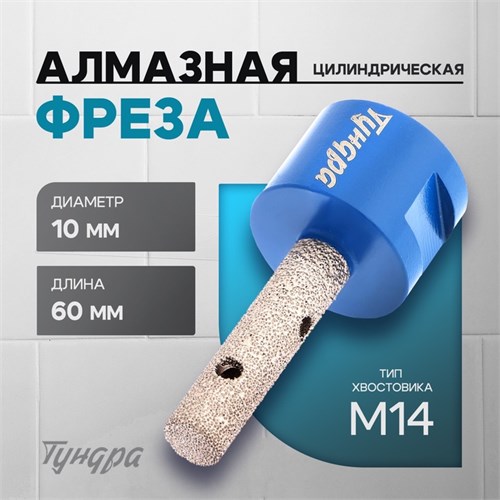 Фреза алмазная цилиндрическая ТУНДРА, по камню, кафелю и керамограниту, 10 х 40 мм, М14 10627859 - фото 17183974