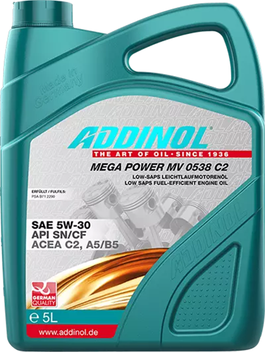 Синтетическое моторное масло ADDINOL MEGA POWER MV 0538 C2, 5W-30, 5 л ADD0001023 - фото 17191008