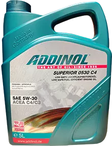 Синтетическое моторное масло ADDINOL SUPERIOR 0530 C4, 5W-30, 5 л ADD0001026 - фото 17191014