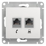 Розетка компьютерная + телефонная 2-м СП Glossa RJ45 + RJ11 кат.5E механизм бел. SE GSL000185 275168