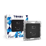 Розетка 2-м USB СП Pixel тип A+A 5В 1х2.1А 2х1.05А механизм карбон TOKOV ELECTRIC TKE-PX-2USB-C14 1792341