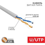 Кабель витая пара U/UTP кат.5E 2х2х24AWG solid CU PVC сер. (м) Rexant 01-0023 269312