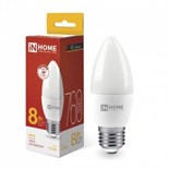 Лампа светодиодная LED-СВЕЧА-VC 8Вт свеча 3000К тепл. бел. E27 760лм 230В IN HOME 4690612020440 530179