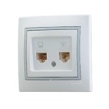 Розетка компьютерная + телефонная 2-м СП Mira RJ45 + RJ11 IP20 с сер. вставкой бел. LEZARD 701-0215-143 212645