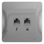 Розетка компьютерная + телефонная 2-м СП Glossa RJ45 + RJ11 кат.5E механизм алюм. SE GSL000385 1063759