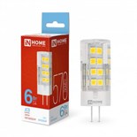 Лампа светодиодная LED-JCD 6Вт капсульная прозрачная 6500К холод. бел. G4 570лм 230В IN HOME 4690612036168 1513198