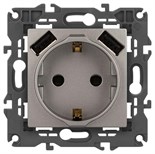 Розетка ЭРА Elegance 14-4109-16 2P+E 16A-250В штор. с 2xUSB 5В-3А титан Эра Б0065775 1952990