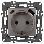 Розетка ЭРА Elegance 14-4108-16 2P+E 16A-250В со шторками с USB type-A+C 5В-3А титан Эра Б0067695 1952988