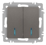 Выключатель Accent 6-105-09 двойн. с подсветкой 10А-250В IP20 СУ AL/CU титан Intro Б0063525 1931339