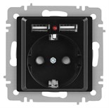 Розетка Accent 6-410-05 P+E Schuko со шторками 16А-250В + 2хUSB IP20 СУ антрацит Intro Б0063698 1931526
