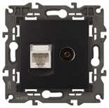 Розетка компьютерная + телевизионная 2-м Elegance 14-3110-05 RJ45 + TV IP20 механизм антрацит Эра Б0034318 1231983