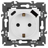 Розетка ЭРА Elegance 14-4108-01М 2P+E 16A-250В со шторками с USB type-A+C 5В-3А матов. бел. Эра Б0067710 1952986