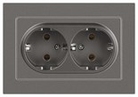 Розетка Accent 6-205-09 двойн. 2X2P+E Schuko 16А-250В IP20 СУ AL/CU титан Intro Б0063500 1931497