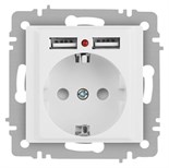 Розетка Accent 6-410-01М P+E Schuko со шторками 16А-250В + 2хUSB IP20 СУ бел. матов. Intro Б0063691 1931522