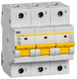 Выключатель автоматический модульный 3п D 63А 10кА ВА47-100МА без тепл. расцеп. IEK MVA43-3-063-D 1466308