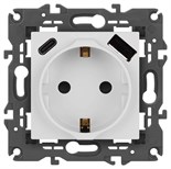 Розетка ЭРА Elegance 14-4108-01 2P+E 16A-250В со шторками с USB type-A+C 5В-3А белый Эра Б0067736 1952985