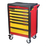 JTC-S1638 - Тележка инструментальная 7 секции JTC - 
Толщина стали 1,0 мм для корпуса и 0,8 мм для ящиков.
Утопленные и перфорированные боковые панели; РЕ шишки.
Направляющие ящика на шарикоподшипниках 45 мм.
Функция автоматического возврата.
Функция MIS  JTC-S1638