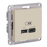 Розетка USB AtlasDesign тип A+C 45Вт высокоскор. ЗУ QC PD механизм песочн. SE ATN001229 1712813