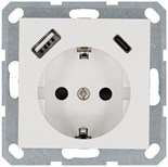 Розетка Shuko 16А с заземл. защ. шторки с 2-мя заряд. устройствами USB тип A+C 25Вт механизм бел. глянцевый Jasmart G5501USB-25W 1945145