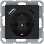 Розетка Shuko 16А с заземл. защ. шторки с 2-мя заряд. устройствами USB тип A+C 25Вт механизм антрацит Jasmart G5501USB-25B 1945144