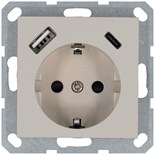 Розетка Shuko 16А с заземл. защ. шторки с 2-мя заряд. устройствами USB тип A+C 25Вт механизм тауп Jasmart G5501USB-25T 1945147