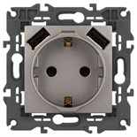 Розетка ЭРА Elegance 14-4109-16 2P+E 16A-250В штор. с 2xUSB 5В-3А титан Эра Б0065775 1952990