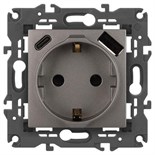 Розетка ЭРА Elegance 14-4108-16 2P+E 16A-250В со шторками с USB type-A+C 5В-3А титан Эра Б0067695 1952988