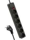 Удлинитель с сетевым фильтром 6х5м с заземл. 16А IP20 3.5кВт 3х1 с предохранителем с выкл. с индикатором сети черн. КОСМОС FKsm5m-6g(B)16A 1587978