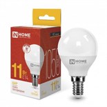 Лампа светодиодная LED-ШАР-VC 11Вт шар 3000К тепл. бел. E14 1050лм 230В IN HOME 4690612020587 530187