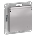 Розетка 1-м СП AtlasDesign 16А IP20 с заземл. защ. шторки с крышкой механизм алюм. SE ATN000346 1240243