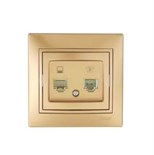 Розетка компьютерная + телефонная 2-м СП Mira RJ45 + RJ11 зол. метал. LEZARD 701-1313-143 200027