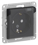 Розетка 1-м СП AtlasDesign Aqua 16А IP44 с заземл. защ. шторки с прозр. крышкой механизм карбон SE ATN441046 1324376