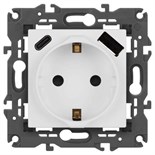 Розетка ЭРА Elegance 14-4108-01М 2P+E 16A-250В со шторками с USB type-A+C 5В-3А матов. бел. Эра Б0067710 1952986