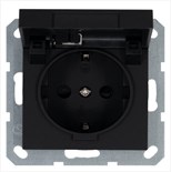 Розетка 1-м Shuko 16А IP20 с заземл. защ. шторки с крышкой механизм черн. матов. soft touch Jasmart G5505PB 1945134
