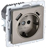 Розетка BRITE РЮш11-1-БрШ 16А с USB A+C 18Вт с заземл. защ. шторки механизм шампань IEK BR-R14-16-U22-018-K37 1679762