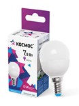 Лампа светодиодная 7.5Вт шар 6500К холод. бел. E14 220В КОСМОС LkecLED7.5wGL45E1465 495469