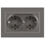 Розетка Accent 6-205-09 двойн. 2X2P+E Schuko 16А-250В IP20 СУ AL/CU титан Intro Б0063500 1931497