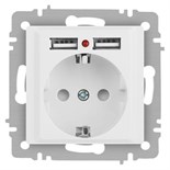 Розетка Accent 6-410-01М P+E Schuko со шторками 16А-250В + 2хUSB IP20 СУ бел. матов. Intro Б0063691 1931522