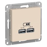 Розетка USB AtlasDesign тип A+A 5В 1х2.1А 2х1.05А механизм беж. SE ATN000233 1240192