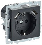 Розетка BRITE РЮш10-2-БрЧ 16А с USB A+A 3.1А с заземл. защ. шторки механизм черн. IEK BR-R14-16-U21-D31-K02 1679797