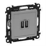 Устройство зарядное Valena Life с 2-мя USB-разъемами 240В/5В 1500мА с лиц. панелью алюм. Leg 753612 414156