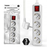 Удлинитель 4х3м с заземл. с выкл. 10А 3х1.5 TOKOV LIGHT TKL-C01-BU4-3-1.5-ZV 1909843
