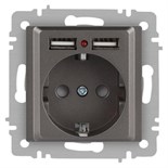 Розетка Accent 6-410-09 P+E Schuko со шторками 16А-250В + 2хUSB IP20 СУ титан Intro Б0063711 1931530