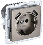 Розетка BRITE РЮш10-2-БрШ 16А с USB A+A 3.1А с заземл. защ. шторки механизм шампань IEK BR-R14-16-U21-D31-K37 1679761