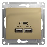 Розетка USB 2-м СП Glossa тип A+A 5В/2100мА 2х5В/1050мА механизм титан SE GSL000433 504572