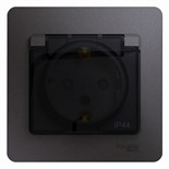 Розетка 1-м СП Glossa 16А IP44 250В с заземл. защ. шторки с крышкой в сборе графит SE GSL001348 454438