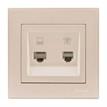 Розетка компьютерная + телефонная 2-м СП Rain RJ45 + RJ11 крем. LEZARD 703-0303-143 388727