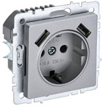 Розетка BRITE РЮш10-1-БрА 16А с USB A+A 2.1А с заземл. защ. шторки механизм алюм. IEK BR-R14-16-U21-D21-K47 1679766